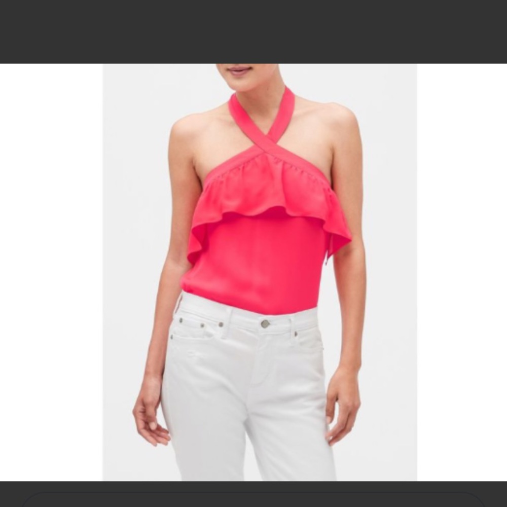 BANANA REPUBLIC Women's Pink Ruffle Halter Top